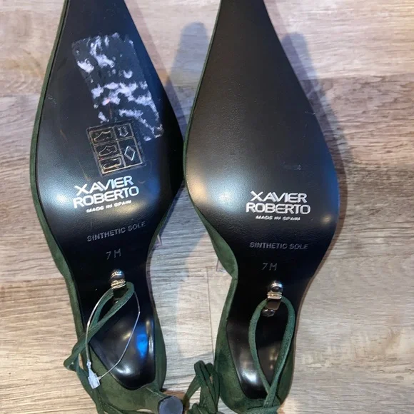 Xavier Roberto Women’s Green Suede Strappy Pointed Toe 4” High Heels size 7  (L) - Picture 10 of 10